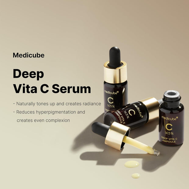 Medicube Deep Vita C Serum 2.0 || 14.5% Pure Vitamin C reduce the appearance of hyperpigmentation, dark spots, and blemishes | 16 self-tests complete | Korean skincare (10g * 3 bottles)