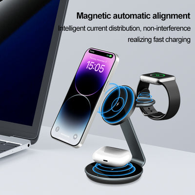 Magnetic Wireless Charger Stand 3 in 1 Fast Charging Station For iPhone 15 14 13 12 Pro Max Apple Watch 9 8 7 6 5 Induction USB